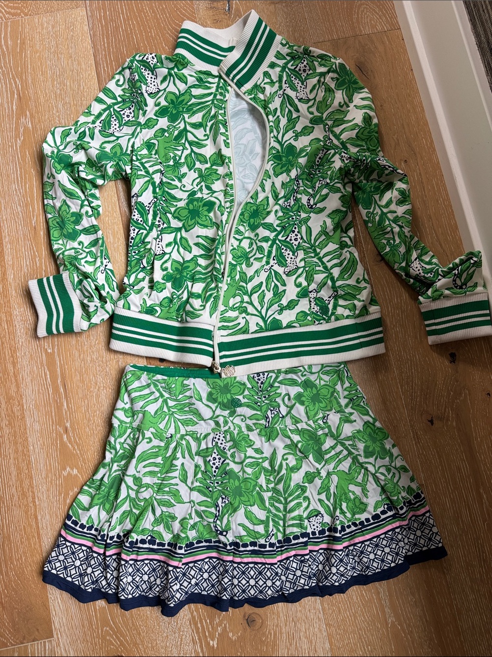 Lilly Pulitzer Green Floral Jacket and Skirt Set